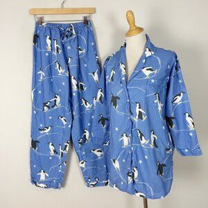 Annie Selke by Pine Cone Hill 2 Piece Pajama Set Penguin Winter Size XS Women's
